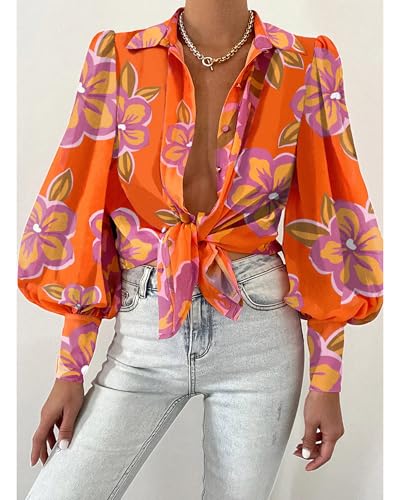 BTFBM Women Fashion Button Down Shirts V Neck Printed Solid Boho Long Sleeve Blouses Dressy Casual Summer Fall Tops2