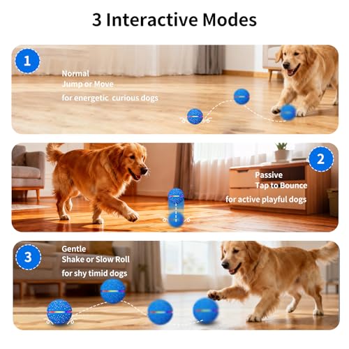 Interaktiver Spielball für Hunde, Intelligenter Selbstbewegender Hundeball, Hundespielzeug Ball, Interaktiver Hundeball 3 Modi, Self Moving Dog LED Ball, Hundespielzeug Wasserdicht Bissfest ETPU(Blau)