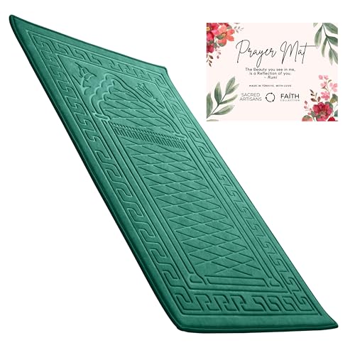 Sacred Artisans Prayer Mat | Padded Muslim Prayer Rug with Thick Foam, Soft Velvet, Gift for Ramadan (Paradise Green)
