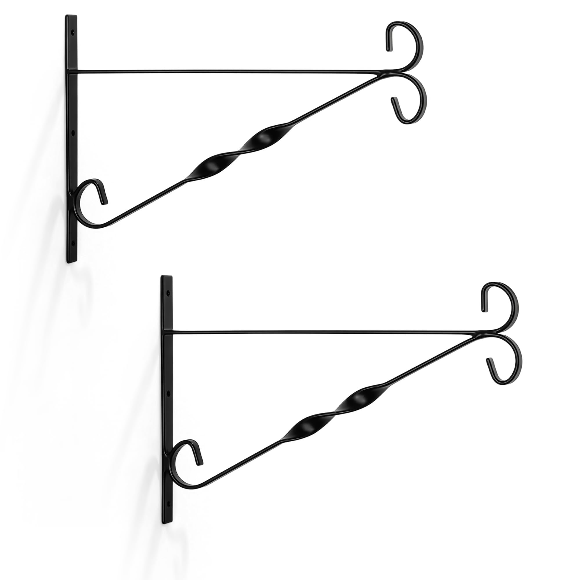 WINSOME Hanging Basket Bracket Outdoor Metal Plant Holder Wall Hanging Brackets Twisted Garden Hooks for Lantern/Light/Bird Feeder/Flower Pots (10-Inch, Pack of 2)