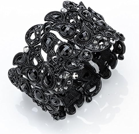 YACQ Women's Flower Stretch Cuff Bracelet fit Wrist Size 6-1/2 to 7-1/2 Inch - Comfortable Elastic Band & Floral Pattern Crystal Jewelry - Lead & Nickle Free - Halloween Costume Outfit - Image 2