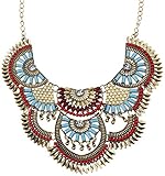 Paxuan Womens Antique Silver/Gold Alloy Vintage Colorful Boho Bohemia Turquoise Necklace Ethnic Tribal Beaded Necklace Chunky Choker Statement Necklace