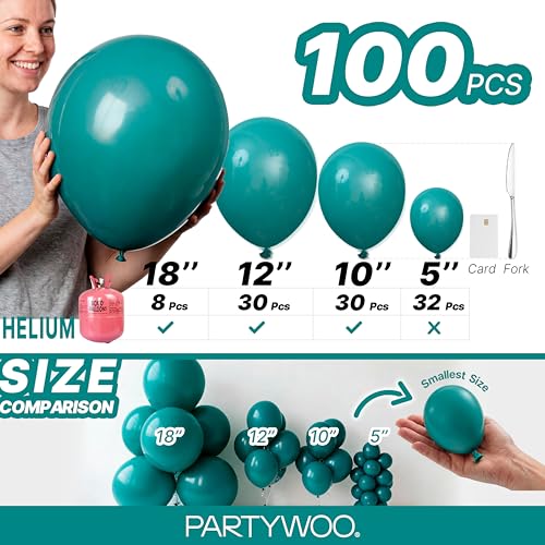 Image of PartyWoo Slate Blue Balloons 100 pcs Different Sizes of 18 12 10 5 Inch Dusty Blue Green Boho Dark Teal Balloon Arch Kit Garland for Graduation Baby Shower Birthday Party Decorations Blue-F22