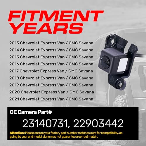 Image of Master Tailgaters Replacement for Chevrolet Express Van /GMC Savana (2013-2021) Backup Camera OE Part # 23140731, 22903442