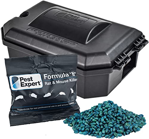 Pest Expert Formula B+ Advanced Rat Killer Poison & Rat Bait Box – 1kg (10 x 100g) Professional Strength Single Feed Brodifacoum Grain & Bait Box - Heavy Duty & Lockable