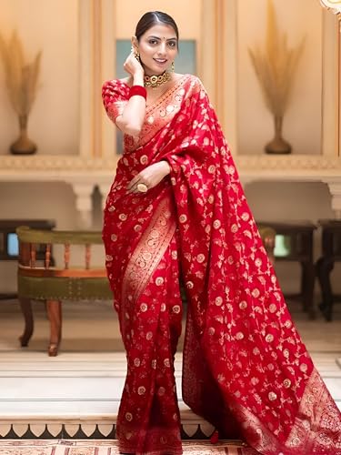 Image of Yashika Women's Pure Kanjivaram Silk Saree Soft Banarasi Style Wedding With Blouse Piece | Saree For Women | New Sari