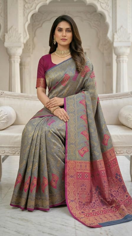 Image of C J Enterprise Women's Pure Soft Silk Saree With Blouse Piece For Wedding (Damru-Patola)