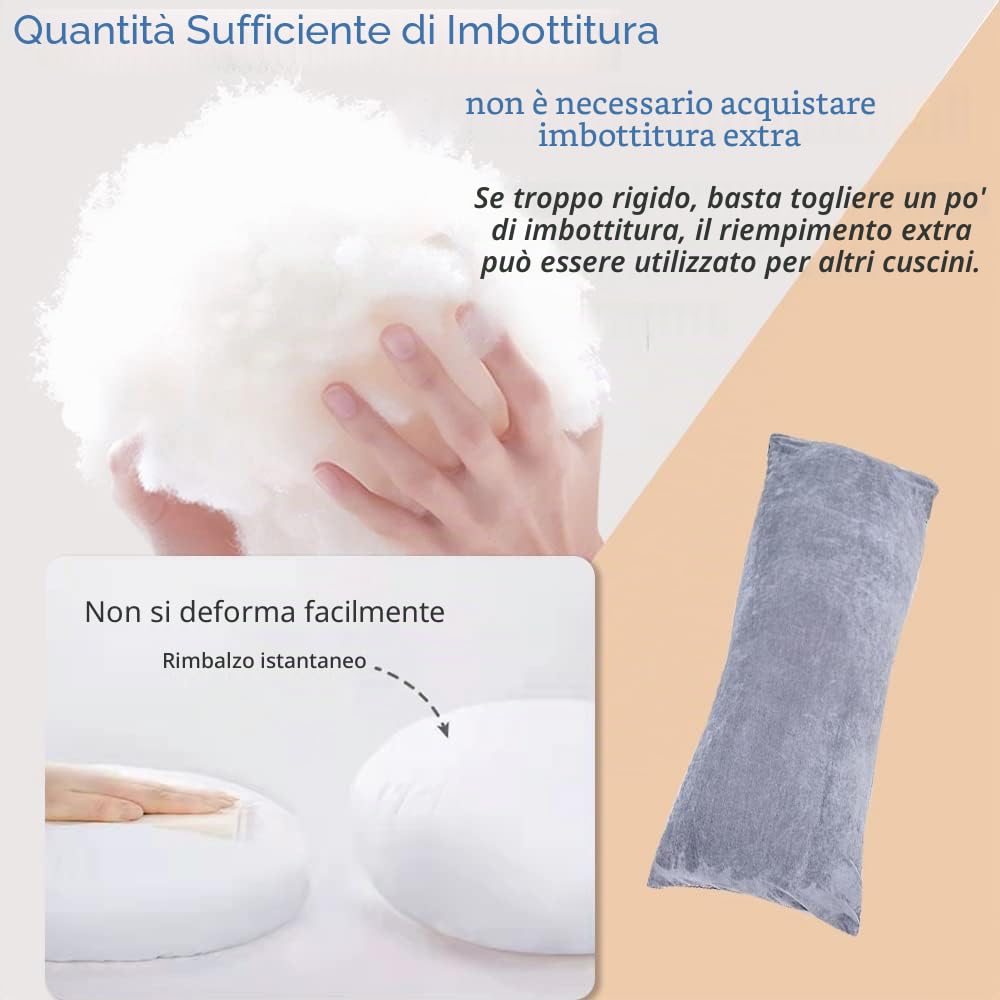 1 MIDDLE ONE Cuscino per tutto il corpo per adulti, cuscino lungo per dormire, grandi cuscini per letto, cuscino grande solido con copertura in velluto, 50 x 137 cm (grigio scuro)