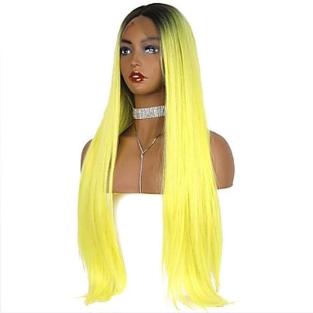 Perruque blonde femme longue droite cheveux synthétiques 18 pouces avec lace frontale
