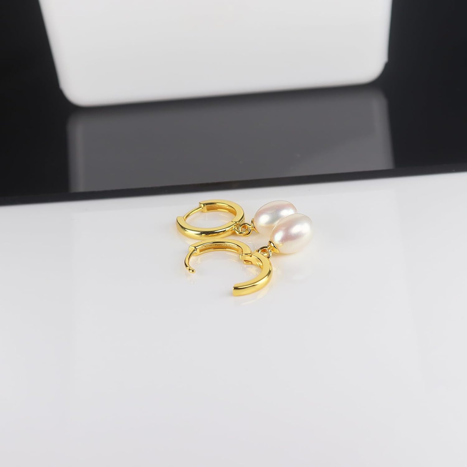 925 Sterling Silver Freshwater Cultured Pearl Earrings 18K Gold Plated Hoop Earrings Dangle Pearl Eardrop - Image 5