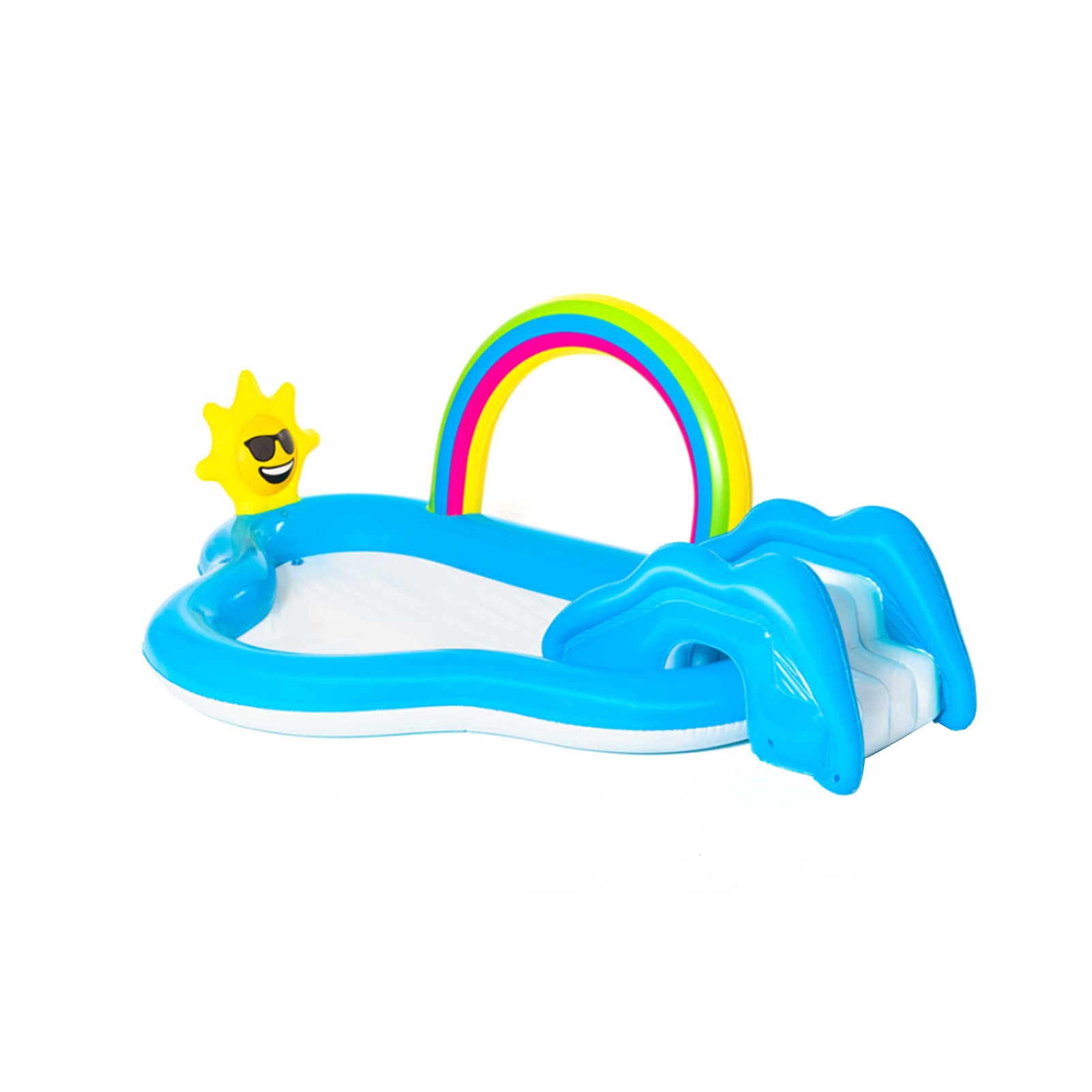 JLJLJL - Splash hinchable para niños pavadas arcoíris piscinas de sol, balancín central de juegos con diapositiva y pulverizador, parte trasera de verano