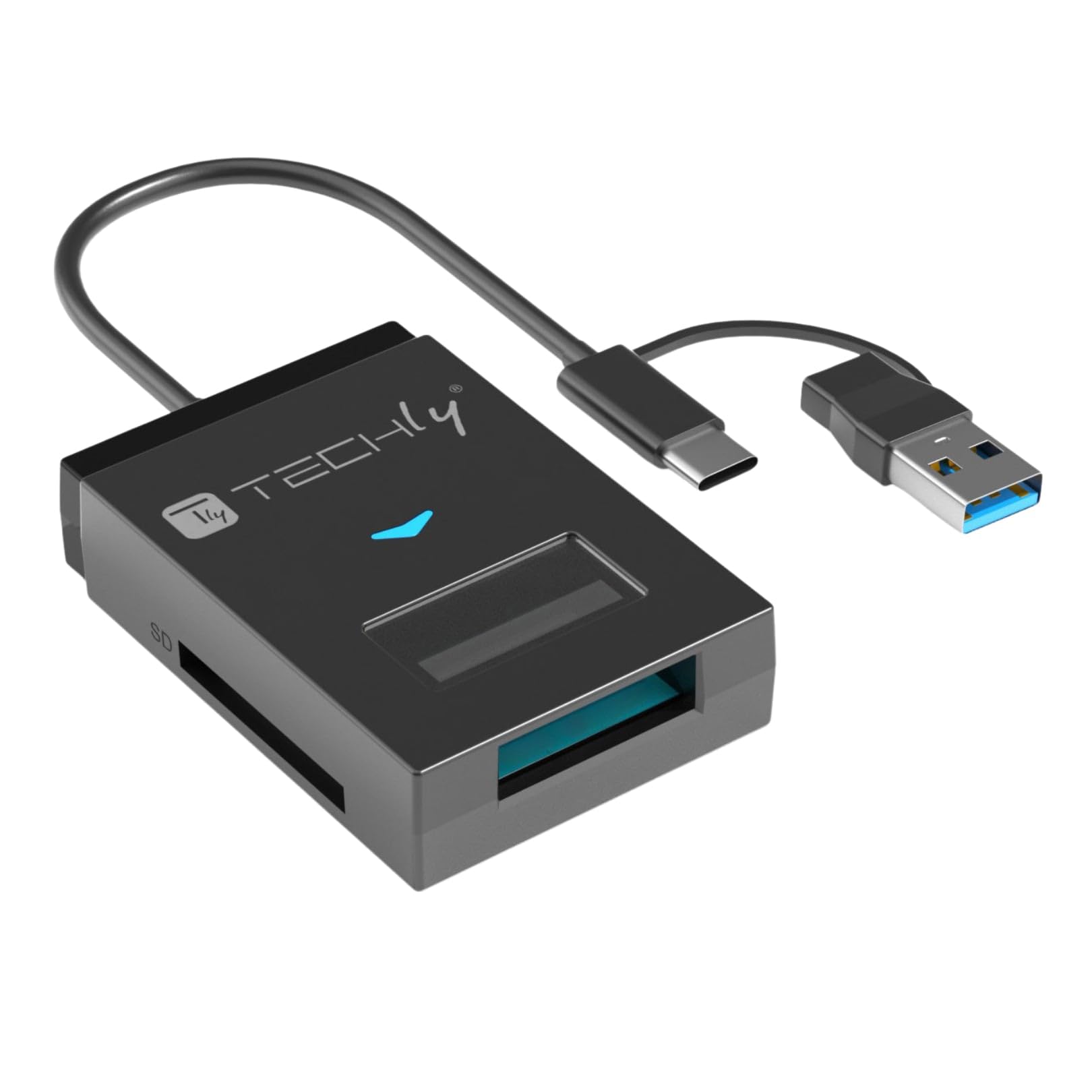Techly 622298 Adaptador USB-A/USB-C a NVME/SATA M.2 con lector de memoria SD/TF negro