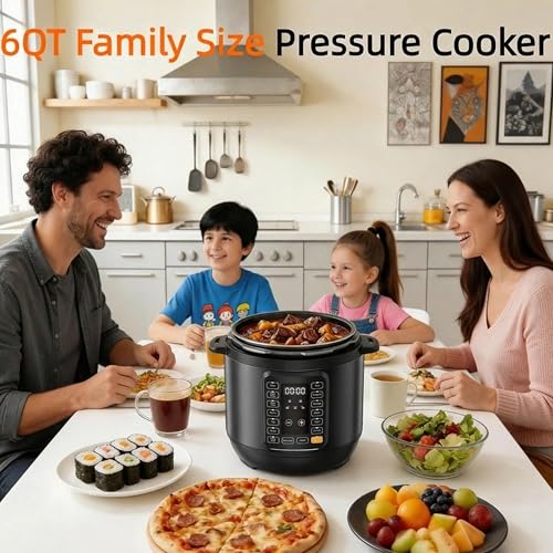 Image of Simple Deluxe 6QT Electric Pressure Cooker, 16-in-1 & Non-Stick Stainless Steel Multi Cooker with 12 Presets for Slow Cook, Meat Stew, Steam, Saute, Canning, Yogurt Maker, Dishwasher Safe, Black