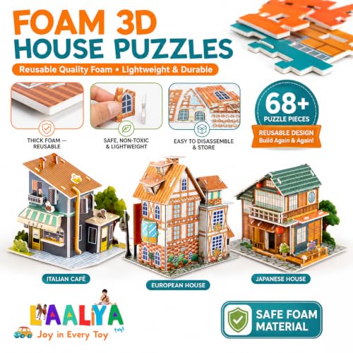 Image of 3D DIY Puzzle House Combo Kit for Kids | Build & Assemble Model Craft Set | Creative Construction Toy for Skill Development, Learning & Imaginative Play | Eco-Friendly Cardboard Puzzle Houses