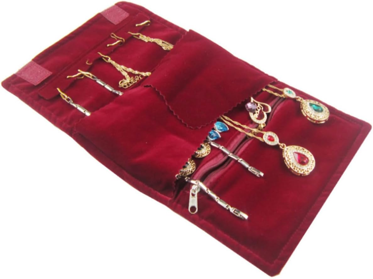 GALPADA Jewelry Storage Roll Bag, Portable Red Lint Pouch for Women Girls