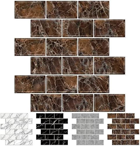 URCOLOR 10-Sheet Peel and Stick backsplash for Kitchen,12"x12" Self Adhesive Wall Tile on Back Splashes for Bathroom Brown Marble