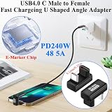 QIANRENON PD240 W USB4.0 C szybkie ładowanie złącze w kształcie litery U 80 Gbps USB typu C wtyczka na gniazdo 180° kąt danych adapter USB C pełna funkcja U Shape Plug 8K, do smartfonów Steam Deck, 2