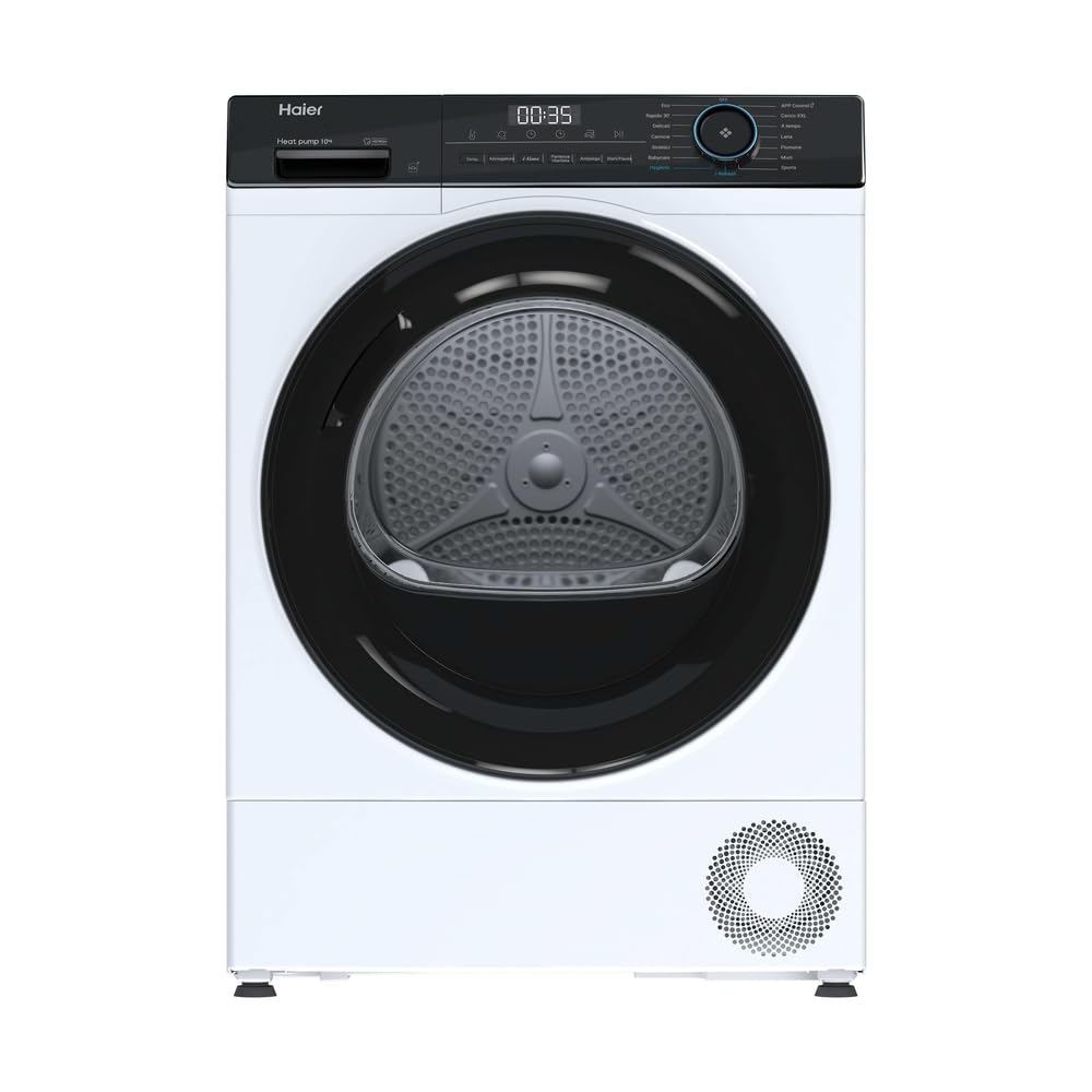 Haier I-Pro Serie 3 Asciugatrice 10 Kg con Motore Inverter e Pompa di Calore, Libera Installazione, Classe D, 15 + Oltre 40 programmi via App, i-Refresh, AxLxP(cm) 85x59,5x60 Bianco - HD110-A3959E-IT