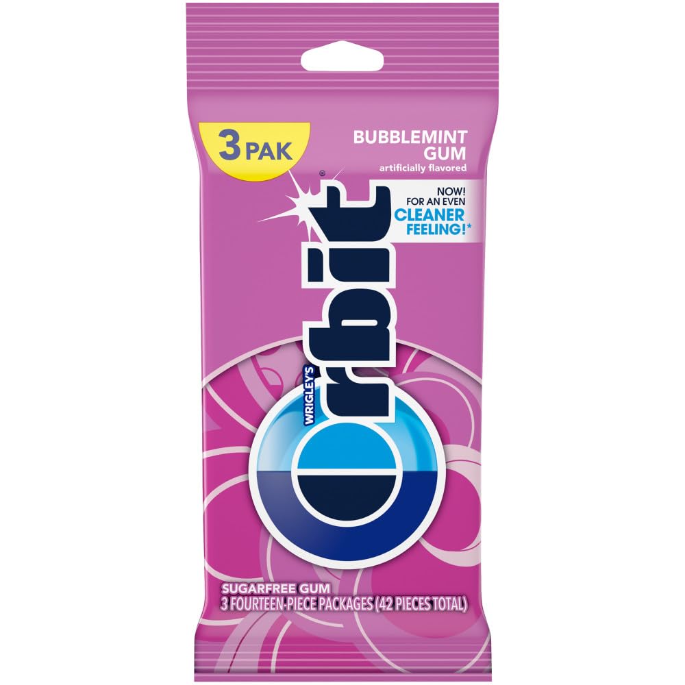 OrbitBubblemint Chewing Gum Sugar Free, 3 Packs of 14-Pieces (42 Total Pieces)