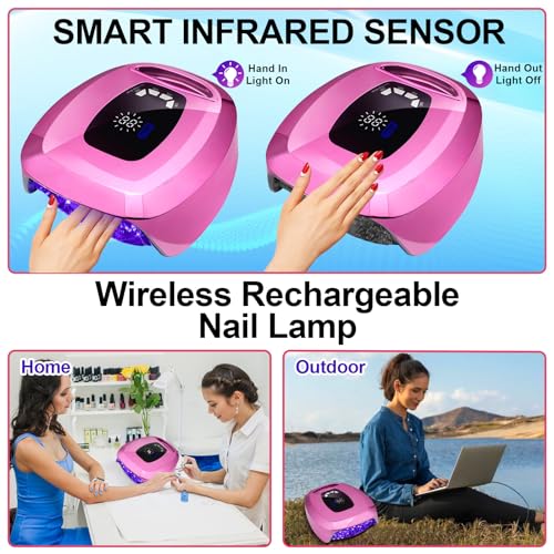 UV-LED-Nail-Lamp-Rechargeable108W-Professional-Cordless-UV-Light-for-Gel-NailsPortable-Metallic-Nail-Dryers-with-UV-Gloves-Nail-KitFast-Curing-Gel-Polish-Lamp-Smart-Sensor-4-Timer-35-Lamp-Beads