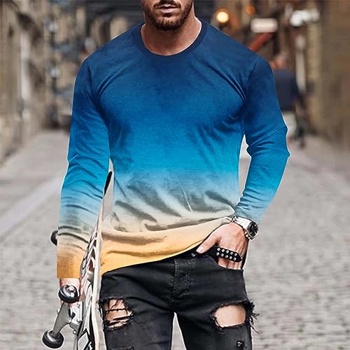 Long Sleeve Shirts for Men Casual Gradient Color Loose Pullover Graphic Tee Shirts Fall Fashion Athletic Sweatshirts2