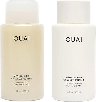 OUAI Medium Shampoo + Conditioner Set - Nourishes with Babassu and Coconut Oils, Strengthens with Keratin & Adds Shine with Kumquat Extract - Free of Parabens, Sulfates & Phthalates - 300 ml Each
