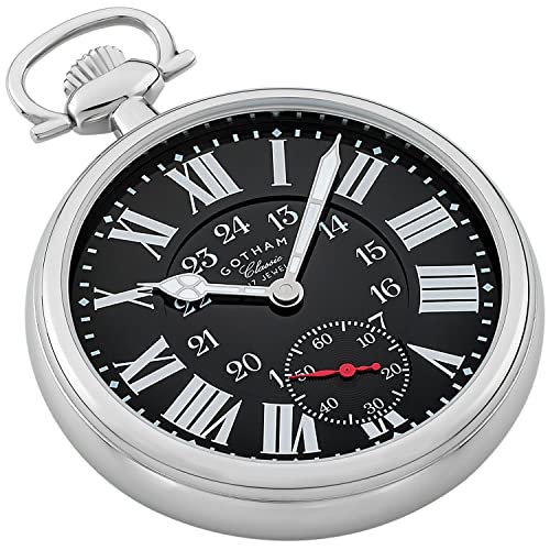 Image of Gotham Classic Series Stainless Steel Open Face 17 Jewel Mechanical Hand Wind Pocket Watch # GWC14112SB