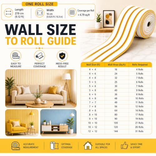 Image of Fluted Foam Wall Panel 16 x 278 cm Self Adhesive 3D Walls Panels for Interior Wall Decor Strip, Easy Cuttable No Drilling for Living Room, TV Background