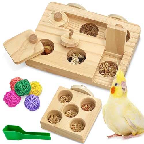 BNOSDM Wooden Bird Foraging Puzzle Toys for Parakeets, Interactive Parrot