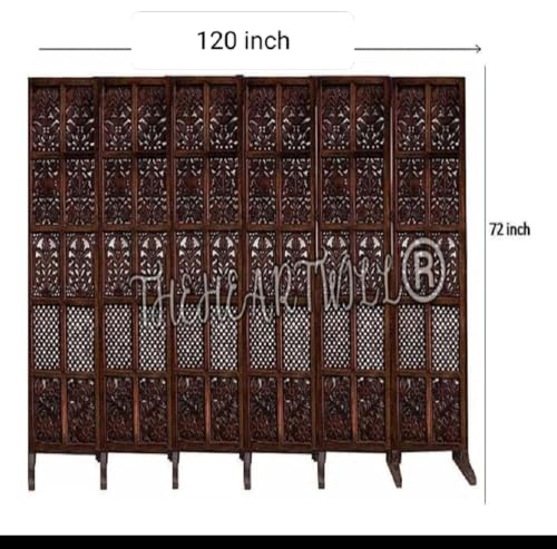 Image of THEHEARTWILL Partition Wall Divider | Wooden Partition for Hall, Living Room, Open Kitchen & Pooja Room | Room Divider 6 Panel with Stands | Room Separator (Brown-xs6)