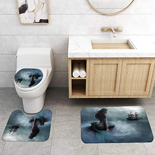 Badematte Antirutsch Set Gedruckte Meerjungfrau Badematte Und Polyester Duschvorhang Set Toilette Bodenteppiche… – Bild 7