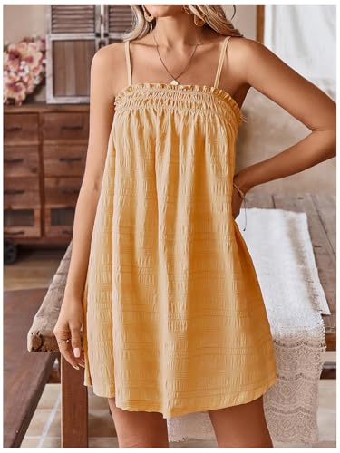 Image of MakeMeChic Women's Babydoll Dress Sleeveless Swing Shirred Mini Dresses | Beach, Summer, Sundress, Ruffle, Casual Dress, Flowy Dress