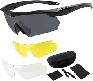 Tactical Eyewear Outdoor Unisex Shooting Glasses with 3 Interchangeable Lens Airsoft Goggle - Yatrouys