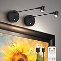 Lights for Pictures On Wall, Battery Operated Picture Light Rechargeable, Black Led Art Lighting for Paintings Wireless with Remote Magnetic Stick Dimmable and Timer?2 Pack