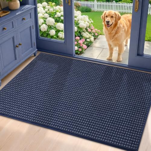 Image of hicorfe Waffle Door Mat Indoor Entrance,48 inchx32 inch Non Slip Indoor Mat,Blue