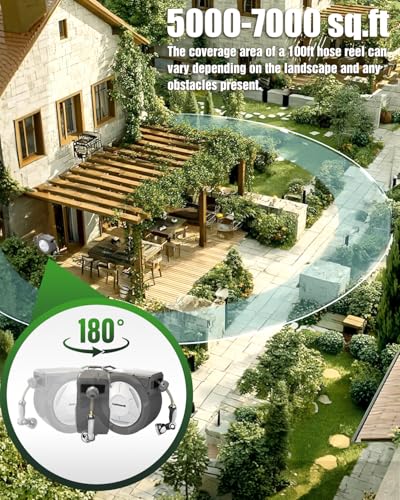 Breeze Touch Retractable Garden Hose Reel 1/2" x 100ft, Wall Mounted Water Hose Reel for Outside with 10-Pattern Nozzle, Hose Reel Wall Mount with Any Length Lock, Slow Return, For Yard Lawn - Image 5
