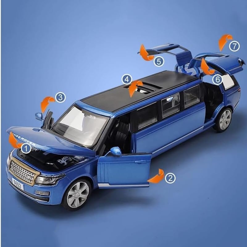 Image of New 1:32 Long Rang Rover Diecast Alloy Metal Pull Back Car with Openable Doors Music Sound and Light Vehicle Toy Car for Kids Boys (Blue)