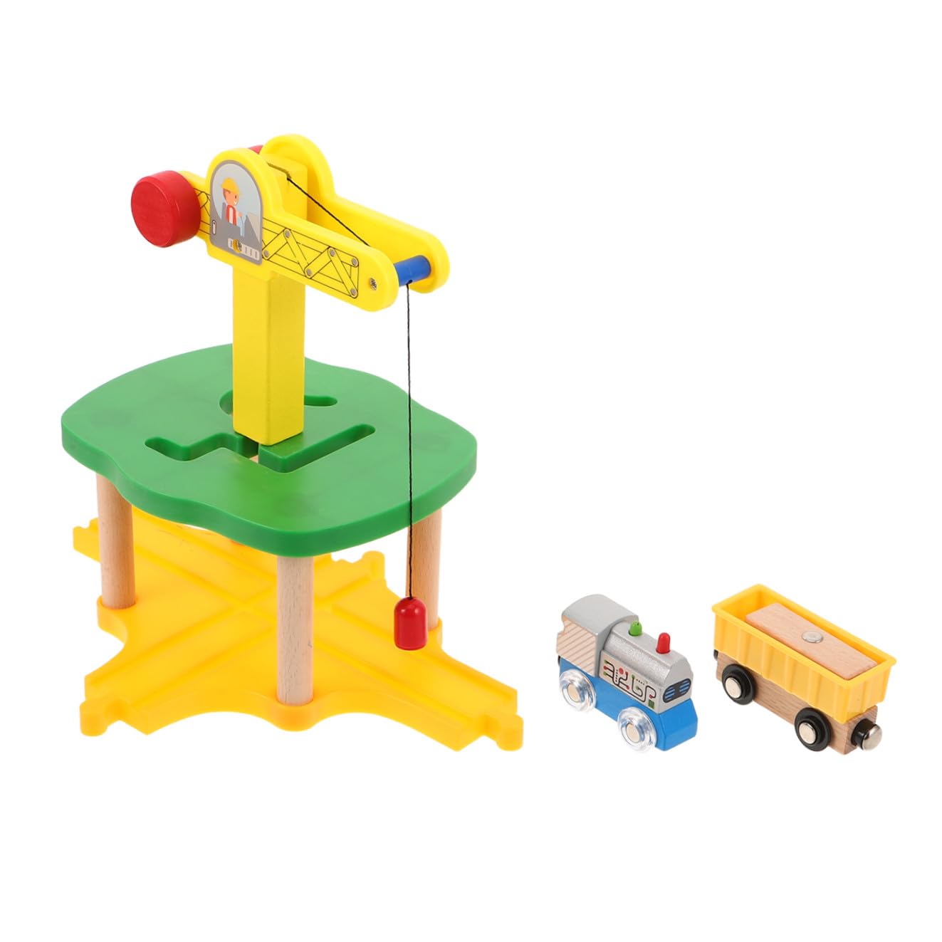 1 Juego de Tren grúa de Madera para niños con Motor de inspección de simulación, Modelo de grúa ferroviaria DIY, Accesorios de expansión de vías de Tren.