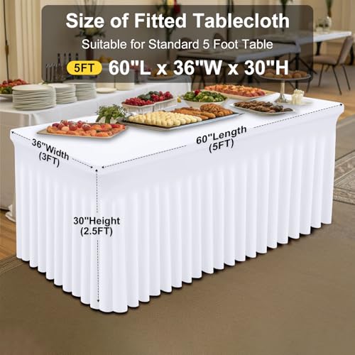 Image of Smiry 2 Pack Spandex Elastic Fitted Table Cloth Skirt for 5FT Table | Stretch Washable Table Cloth, Banquet Table Cover for Wedding, Party, Indoor & Trade Shows, (White, 60Lx36Wx30H)