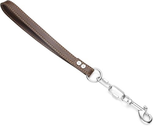 Miniatura 3 de Correa de cadena resistente para perro, correa de cuero con eslabones de acero inoxidable a prueba de mordidas de 4 pies6 pies, con clip de conexión