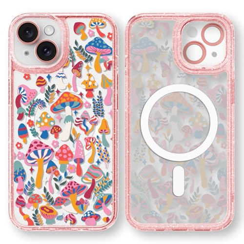 Coque Magsafe iPhone 14 à paillettes roses avec protection caméra intégrée