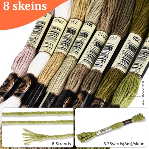 Image of 70 Yards 8 Skeins Gradient 6 Strands Matcha Green Polyester Embroidery Thread Cross Stitch Floss Variegated Friendship Bracelet String Assorted Bulk for Hand Sewing Making Knitting Supply