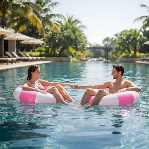 Glimin 4 Pcs 35 Inch Jumbo Striped Inflatable Pool Floats with 2 pcs Beach Ball for Adults Swimming Pool Tubes for Summer Swimming Beach Party(Pink) by Glimin - Image 7
