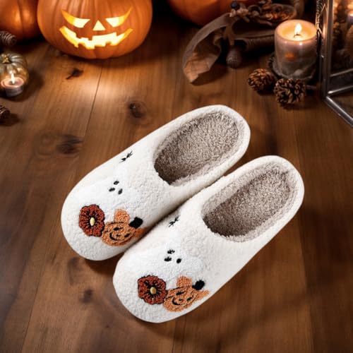 Halloween Fall Slippers for Women – Cozy Plush Fluffy House Slippers | Cute Cartoon/Spooky Pumpkin Design, Warm Lined, Non-Slip Indoor Outdoor Winter Home Shoes4