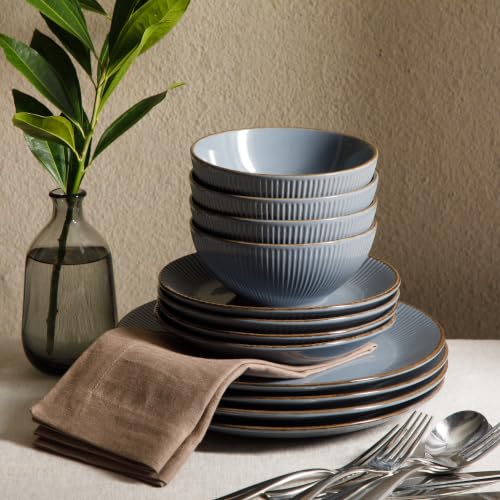 Image of Gibson Home Plates and Bowls Set, 12 Piece Dinnerware Set for 4, Blue