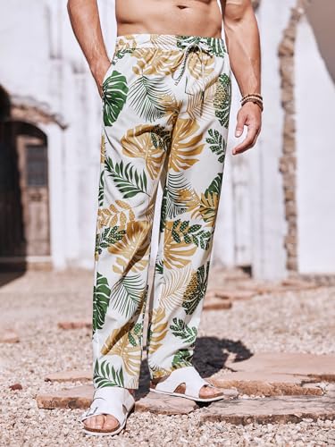 Image of PASLTER Mens Cotton Linen Pants Casual Summer Beach Pants Dress Trousers