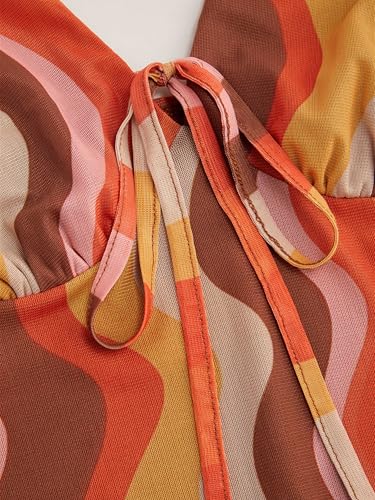 CIDER Mini Dress Sleeveless V Neck Abstract Wave High Waist Striped Knotted Party Vacation4