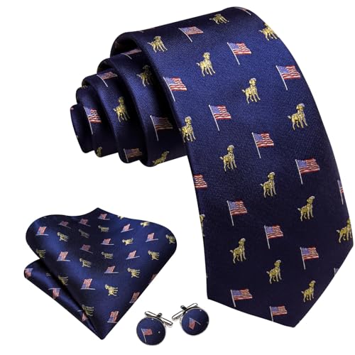Image of Barry.Wang Man Tie Sets Skull Animal 63 inch Extra Long Necktie Silk Woven Handkerchief Cufflinks Festival Party Gift