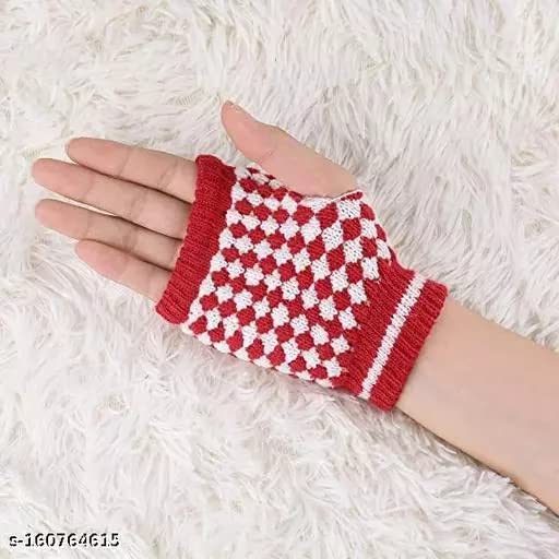 Image of Mehak Fashion Winter Knitted Fingerless Gloves Wool Warm with Thumb Hole For Kids Girls Pack of - 3 Multicolor