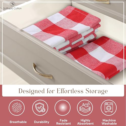 Image of Red Buffalo Plaid Checked Dish Towels 4 Pack, 100% Cotton, 16x26 Inches, Super Absorbent, Quick Drying, Soft, Lint-Free, Durable Tea & Bar Towels with Hanging Loop, Grey and White